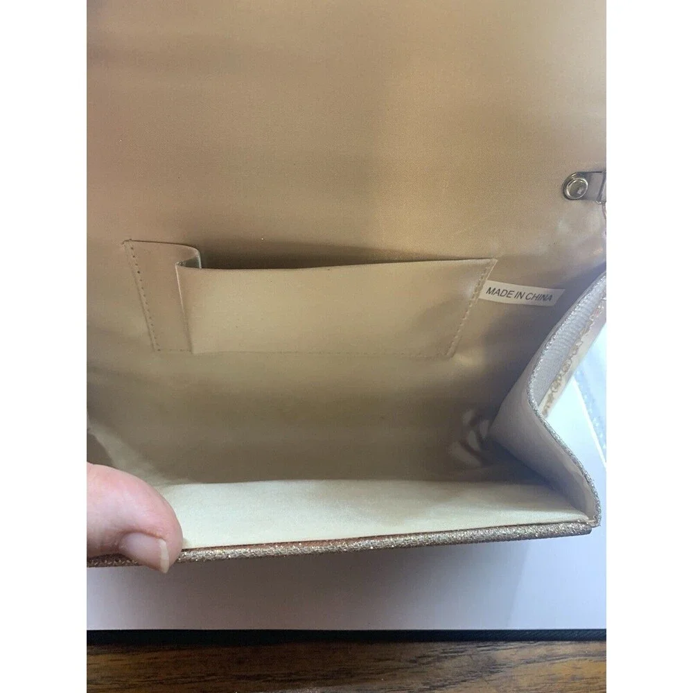 GOLD  Womens Glitter Evening Clutch Bag Wedding Purses Cocktail Party Prom